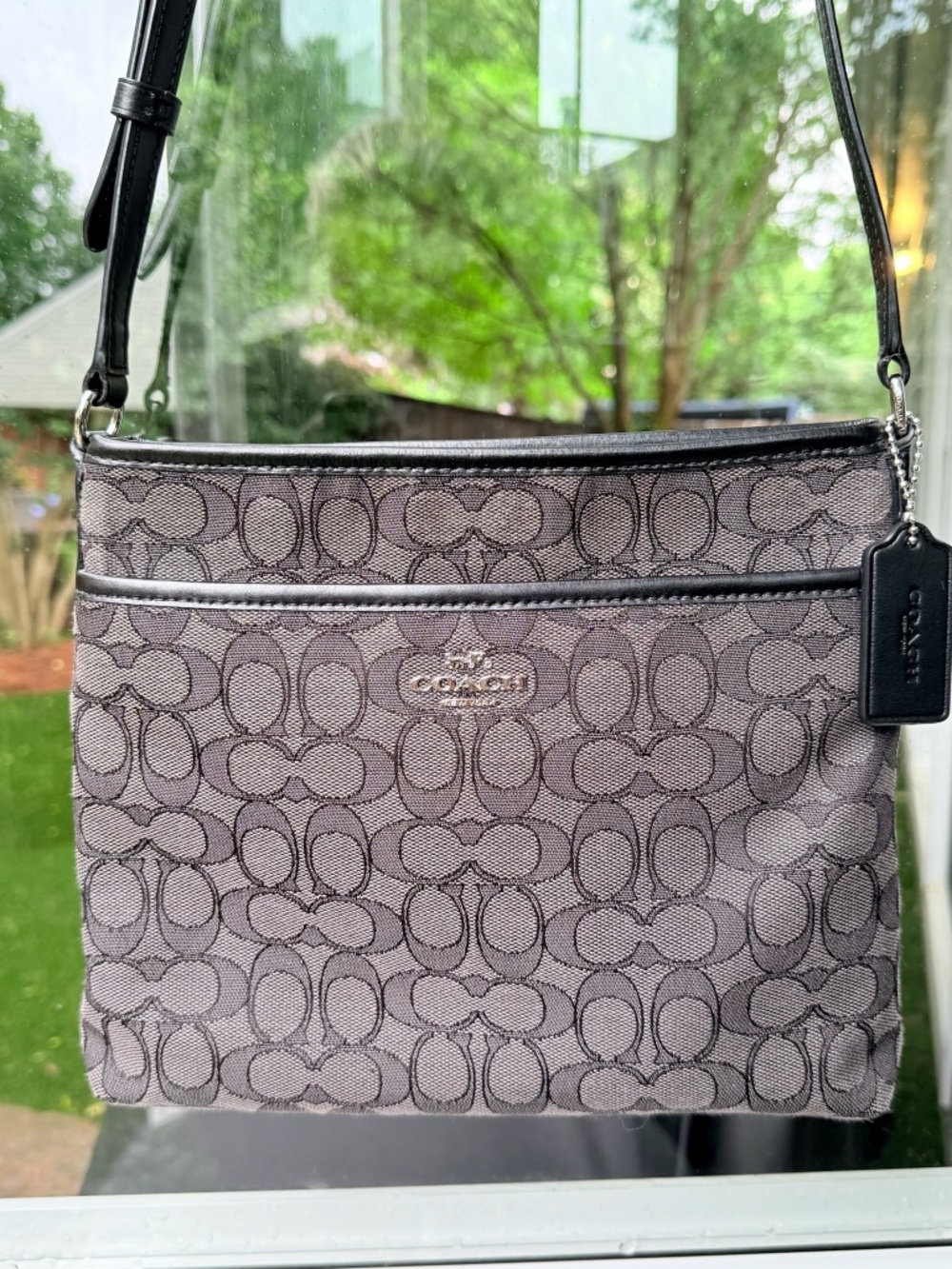 Coach Signature Crossbody Bag Gray Black Monogram Purse